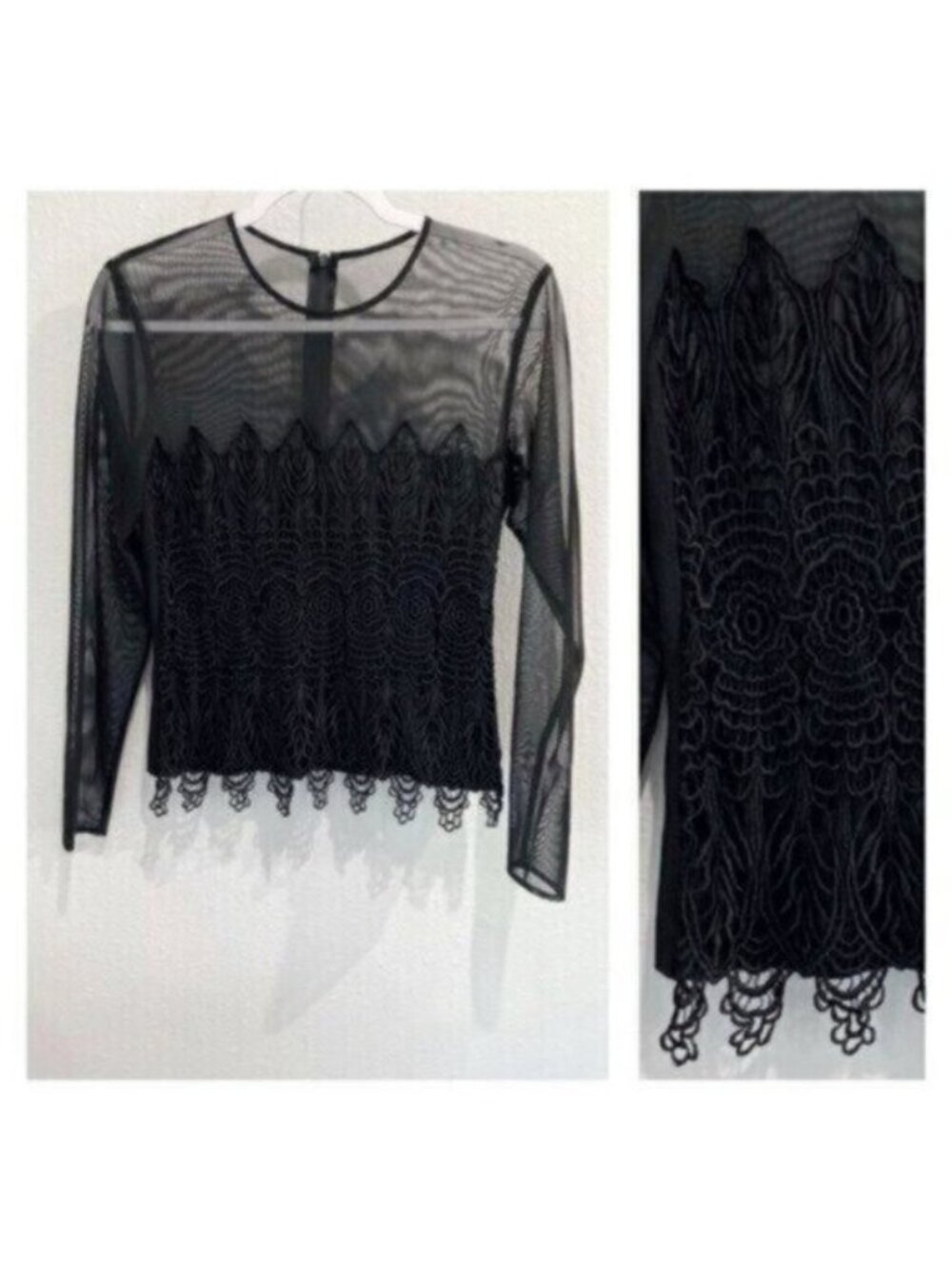 Vintage Whimsigoth Embroidered Black Top Mesh Feminine Fairy Romantic